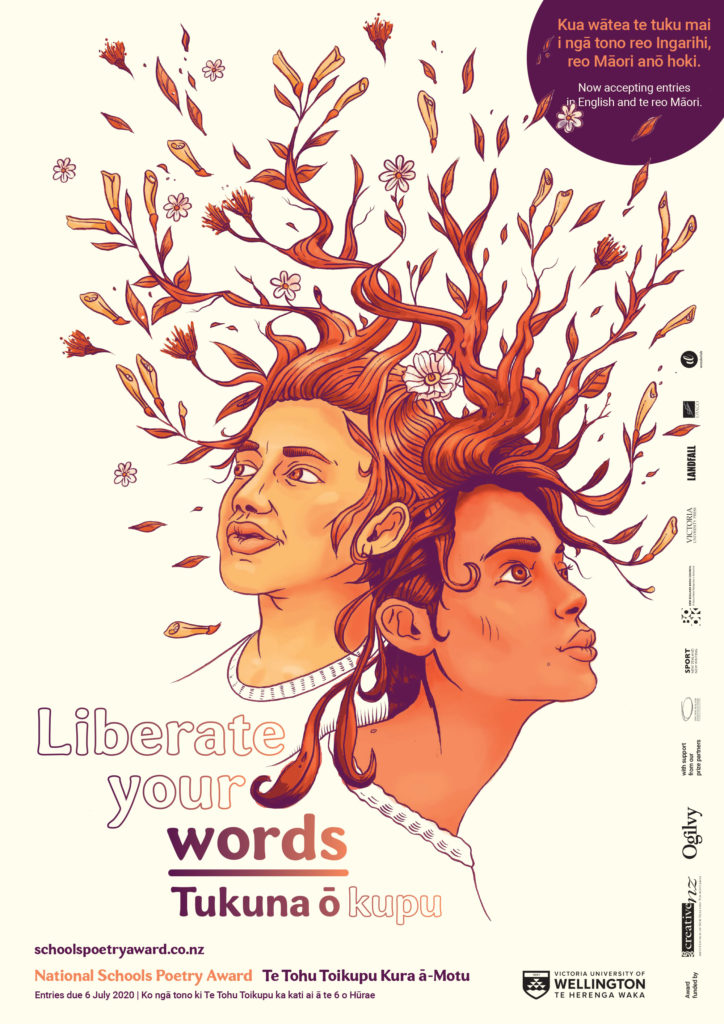 Poetry Award Promo poster "Liberate your Words" / "Tukuna ō kupu"